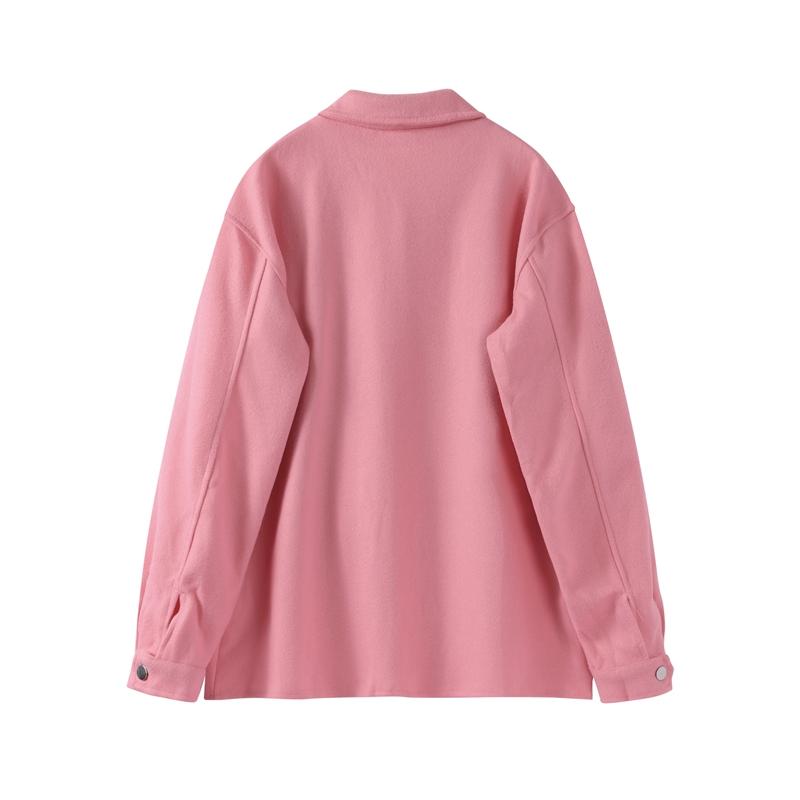 Women's Pocket Fashion Commuter Solid Color Coat Polo Collar Single-breasted Woolen Jacket Vintage Thicked Overcoat