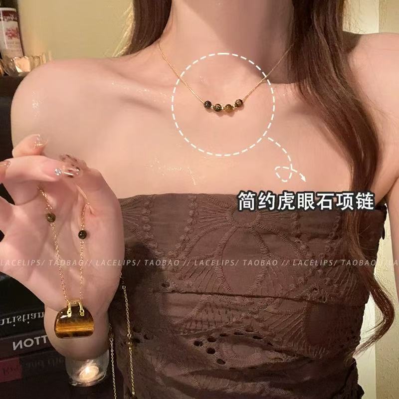 

ins wind tiger s eye stone bag stacked necklace women s light luxury niche sweater chain with jewelry