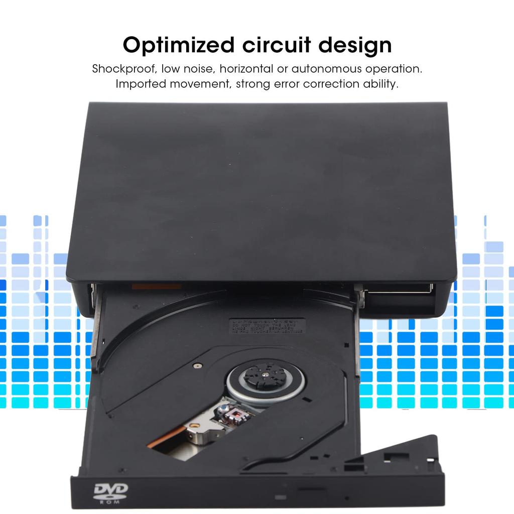 External CD External Optical Mobile Dual Port DVD Drive for Laptop Portable CD DVD RW Player Drive, Drive, USB3.0 Computers, (Read Only)