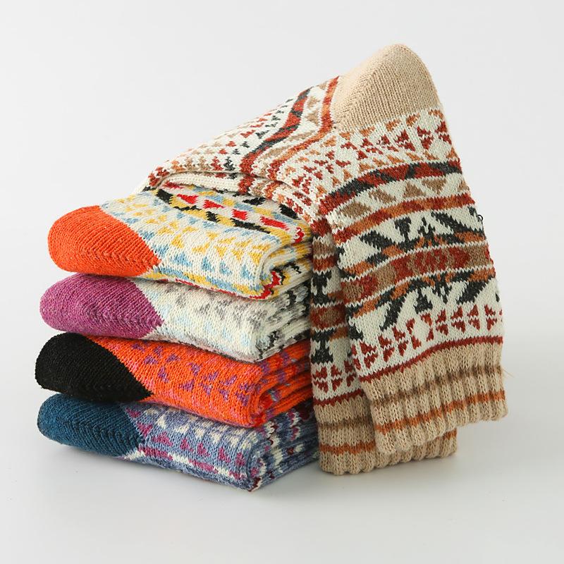 5/10 Pairs Comfortable Casual and Versatile Autumn Winter Thickened Warm Women's Socks Wool Socks Ethnic Style Retro Women's Thick Knit Socks