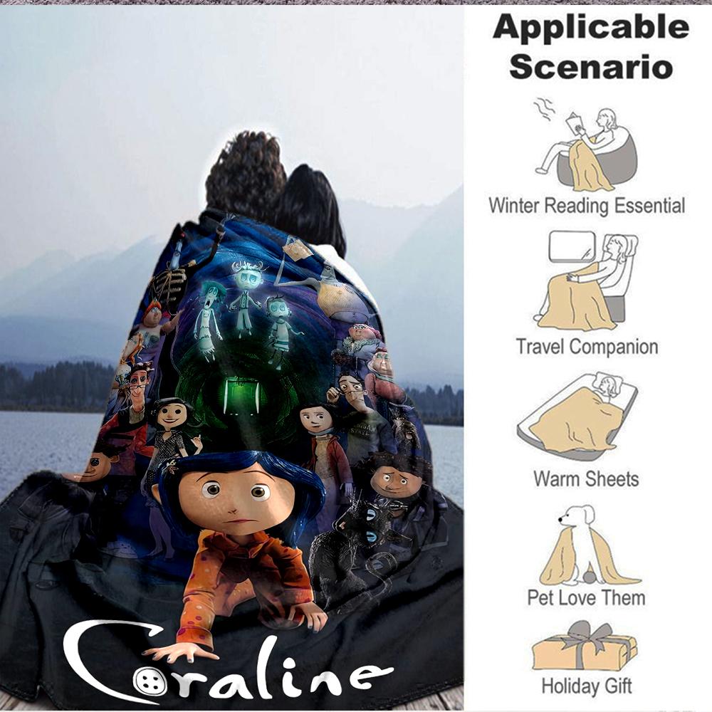 1Pc Coraline'S Magical Adventure Flannel Blanket, Soft And Comfortable, Casual Warm, Camping Travel, Christmas, Halloween Xmas Gift L1329