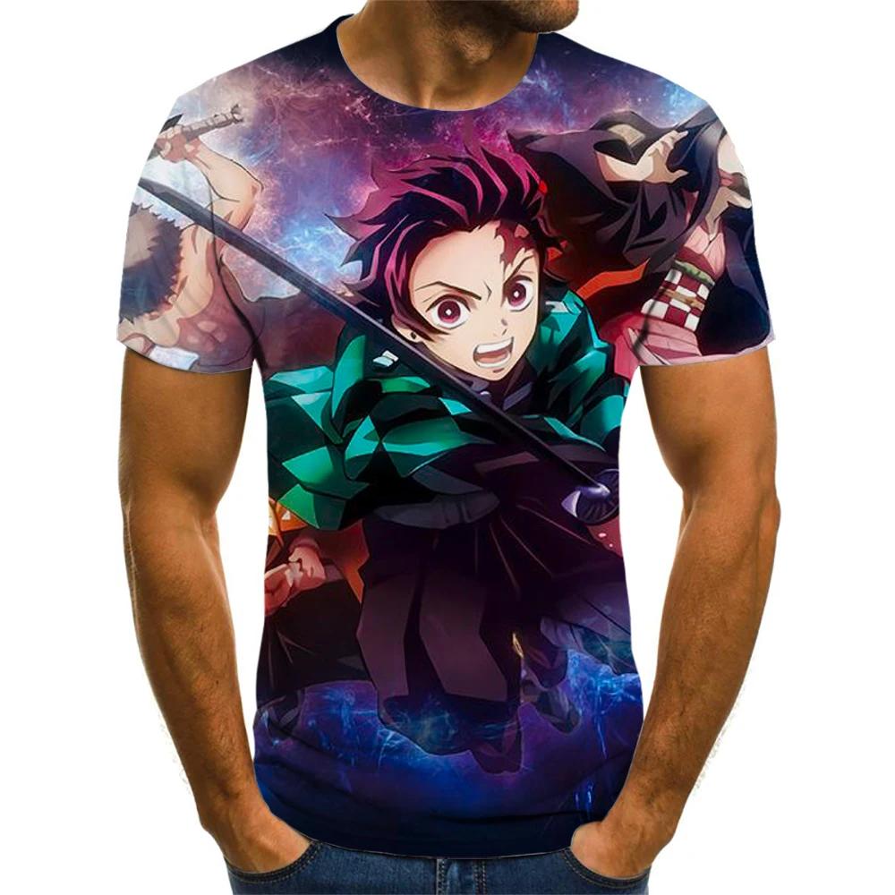 Demon Slayer 3D Print T-Shirt for Men, Summer Fashion Casual Short Sleeve, Versatile Loose Harajuku Street Style T-Shirt