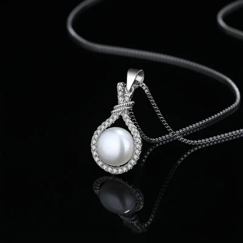 

CAOSHI Temperament Wedding Pendant Necklace for Women Delicate Silver Color Imitation Pearl Jewelry with Shiny Cubic Zirconia 45cm