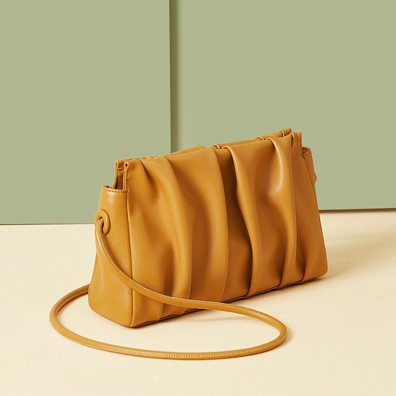 Genunie Bag Fold Design Women's New Simple Texture Soft Cowhide Bag Versatile One Shoulder Straddle Bag Real Leather Bag