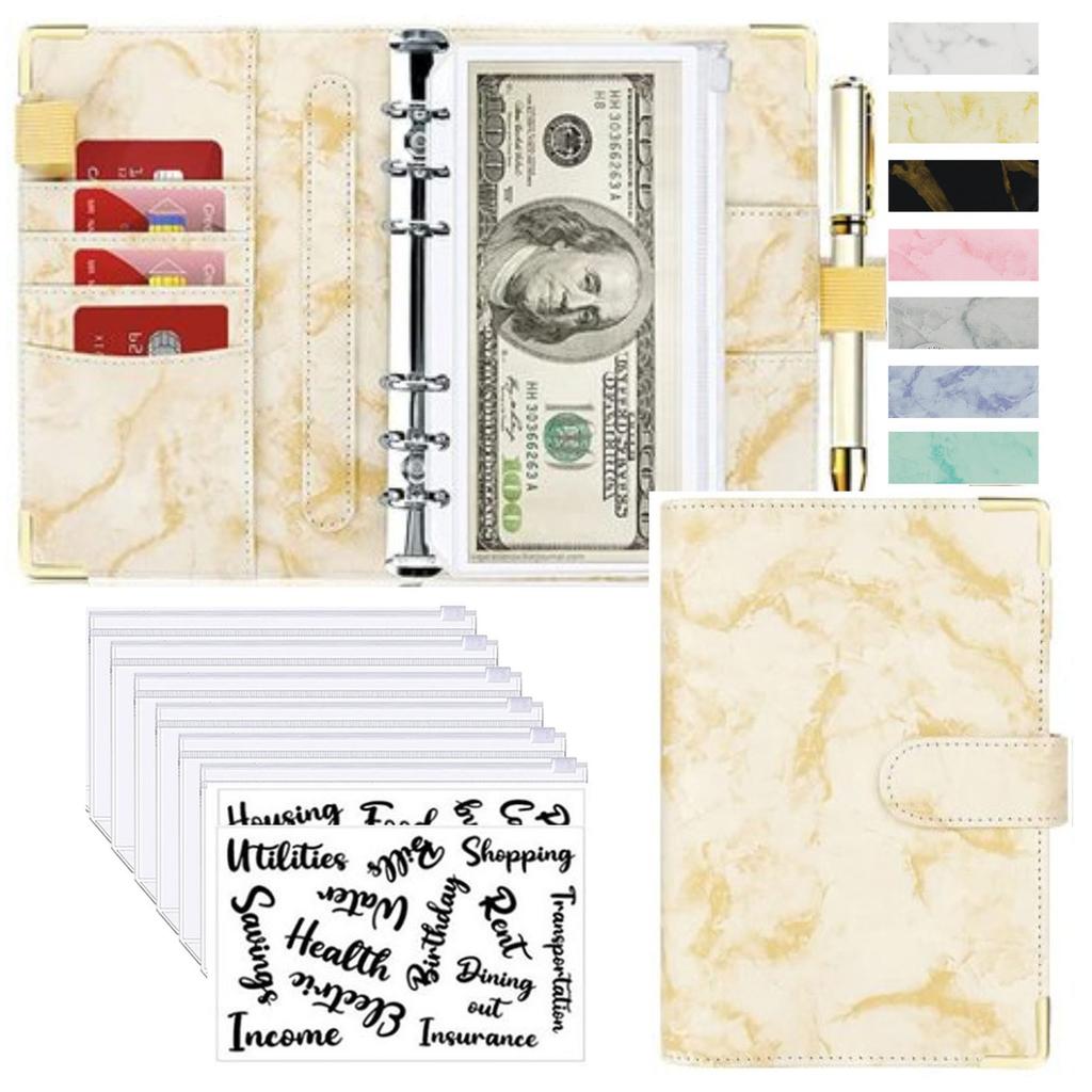 A6 Money Saving Organizer PU Leather Budget Binder Marble Notebook Budgets Planner  Envelope Office School Supplies