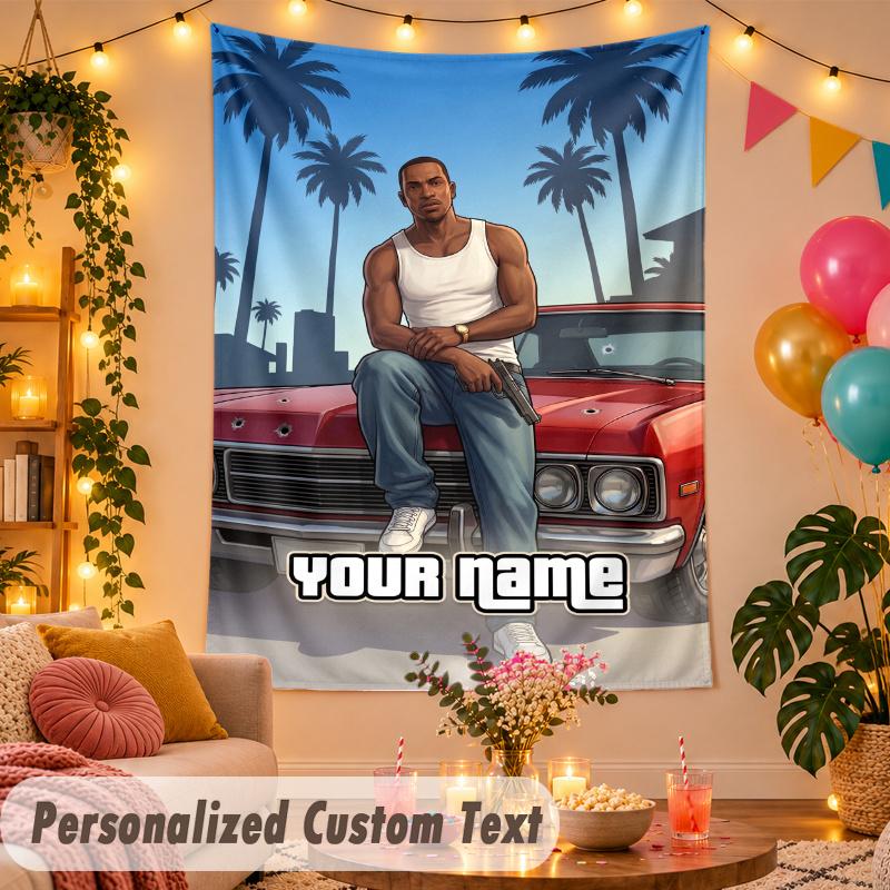 GTA Personalized Wall Tapestry Custom Name Text Polyester Hanging Decor Home Room