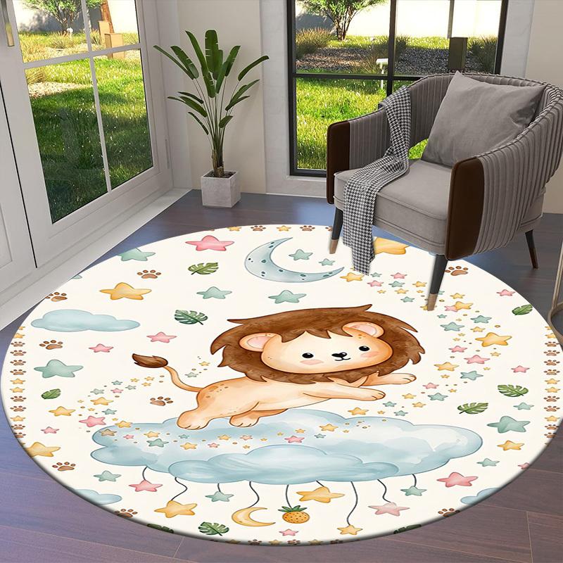 1PC Lion Cloud Non-Slip Floor Round Carpet, Office, Family, Bedroom, Large Area Rug Indoor Rugs, Durable Polyester-L0393