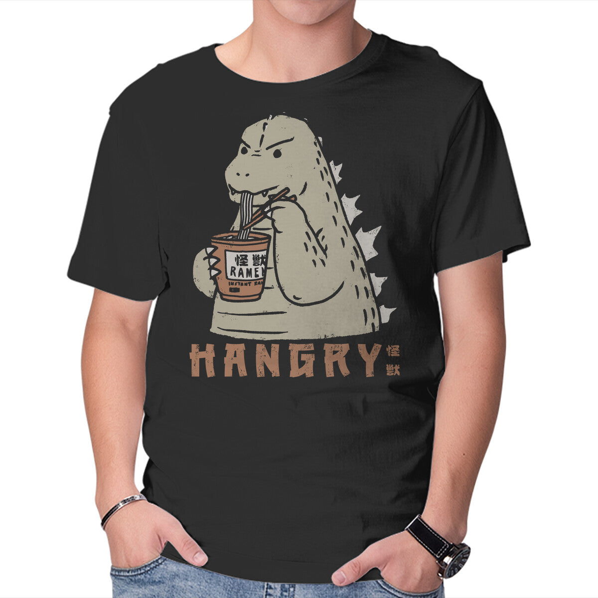 Unisex Crew Neck T-Shirt Hangry Kaiju Graphic Short Sleeve Casual Tee XL