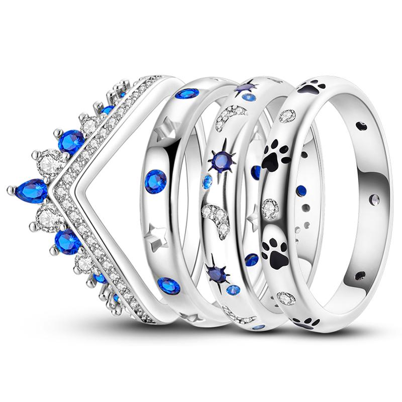 New Rings For Women 100% 925 Silver Star Moon Colorful Zircon Rings Fine Wedding Engagement Birthday Jewelry Gifts