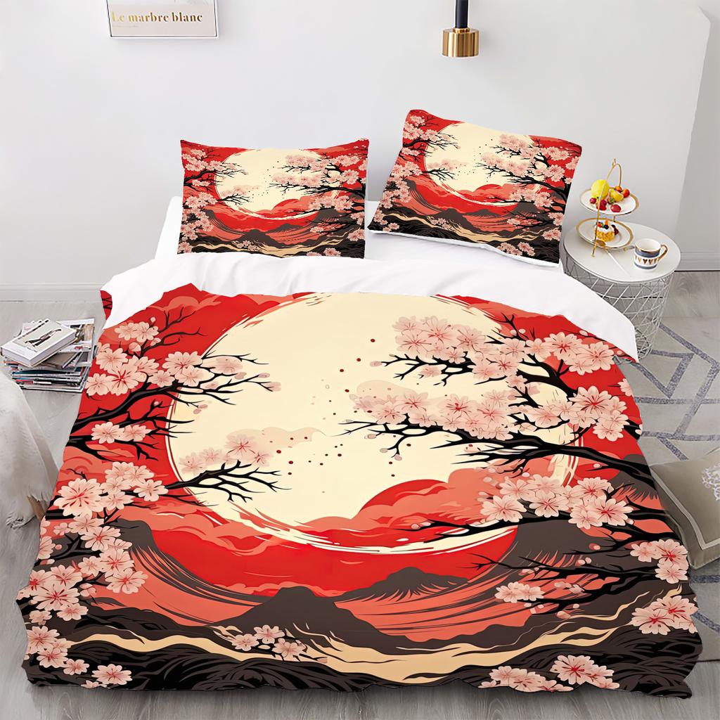 Set pilote cu imprimare digitală în stil peisaj personalizat - Poliester - Decor dormitor -1 cuvertură de pat +2 fețe de pernă (fără miez de pernă)