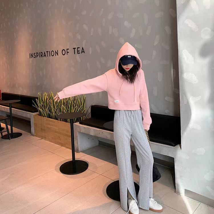 Kapuzenpullover Bonbonfarbenes Kapuzensweatshirt Damen Kurz Langärmlig Frühling und Herbst Einfarbig Tide Dünner Pullover Jacke Oberteil