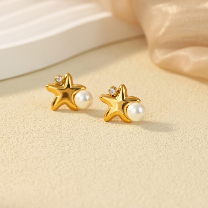 Explosive Imitation Pearl Sweet Small Fresh Mini Five-pointed Star Fashion Stud Earrings Light Luxury Earrings Earrings with Accessories
