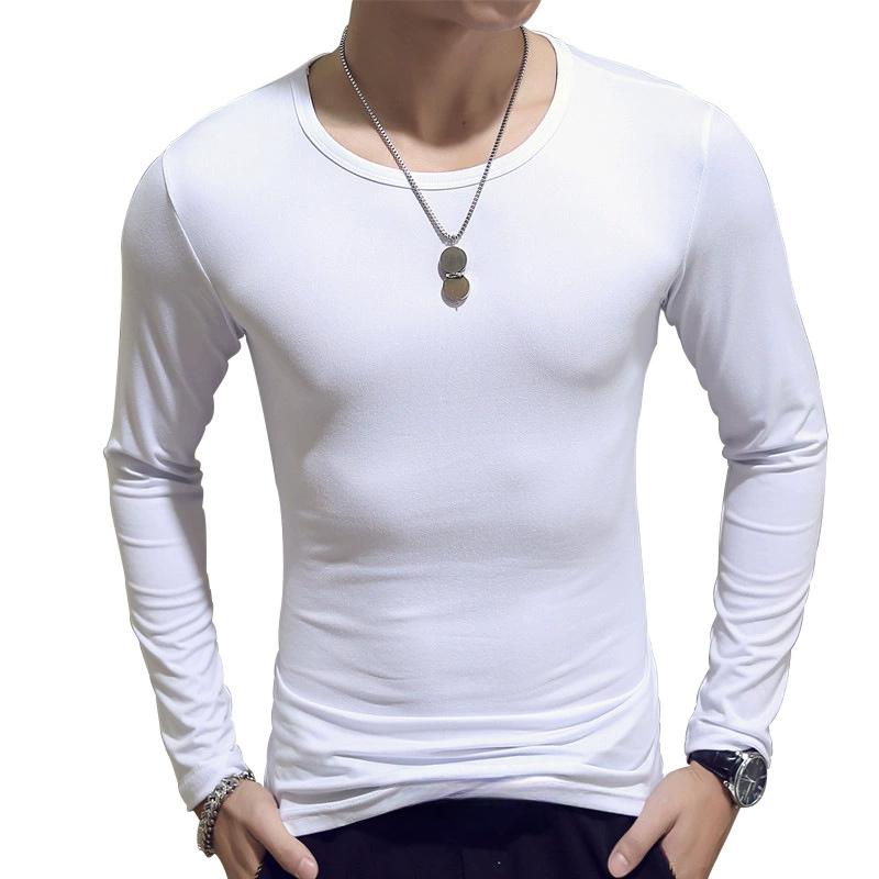 Spring and Autumn Men's Casual Solid Color Long Sleeve T-shirt Round Neck Slim Fit Autumn and Winter Bottom Shirt Men's Wear