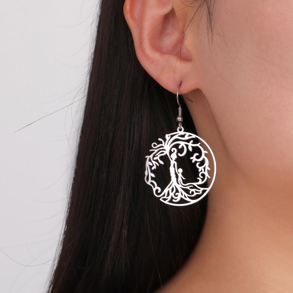 LIKGREAT Hot Sale Son Daughter Stainless Steel Tree of Life Drop Earrings Girls Boys Earring Jewelry for Women Family Gifts 2025