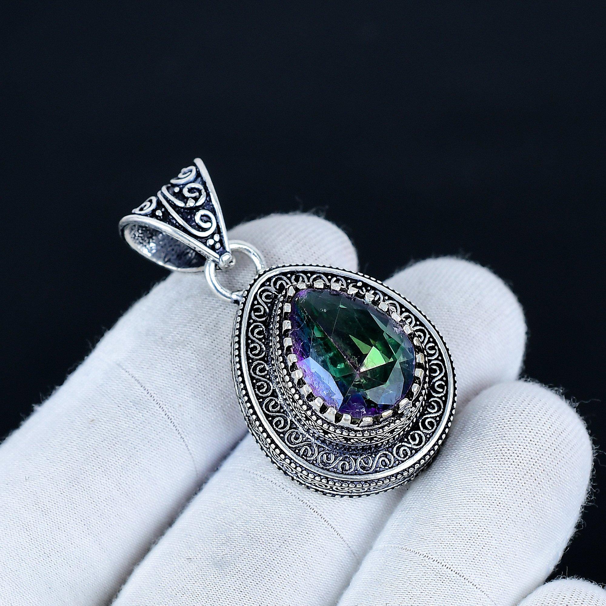 

Кулон с мистическим топазом, Ювелирные изделия ручной работы из стерлингового серебра 925 пробы, Серебряный кулон с мистическим топазом, Ювелирные изделия для вечеринок для женщин, Подарок-кулон 5 Cm фиолетовый
