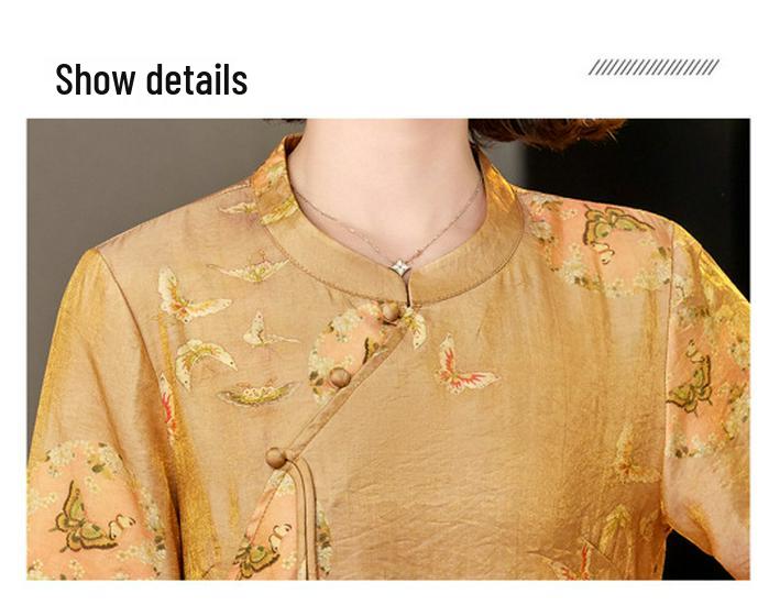 Chinese-Style Summer Mid-Sleeve Top for Middle-Aged and Elderly Women
