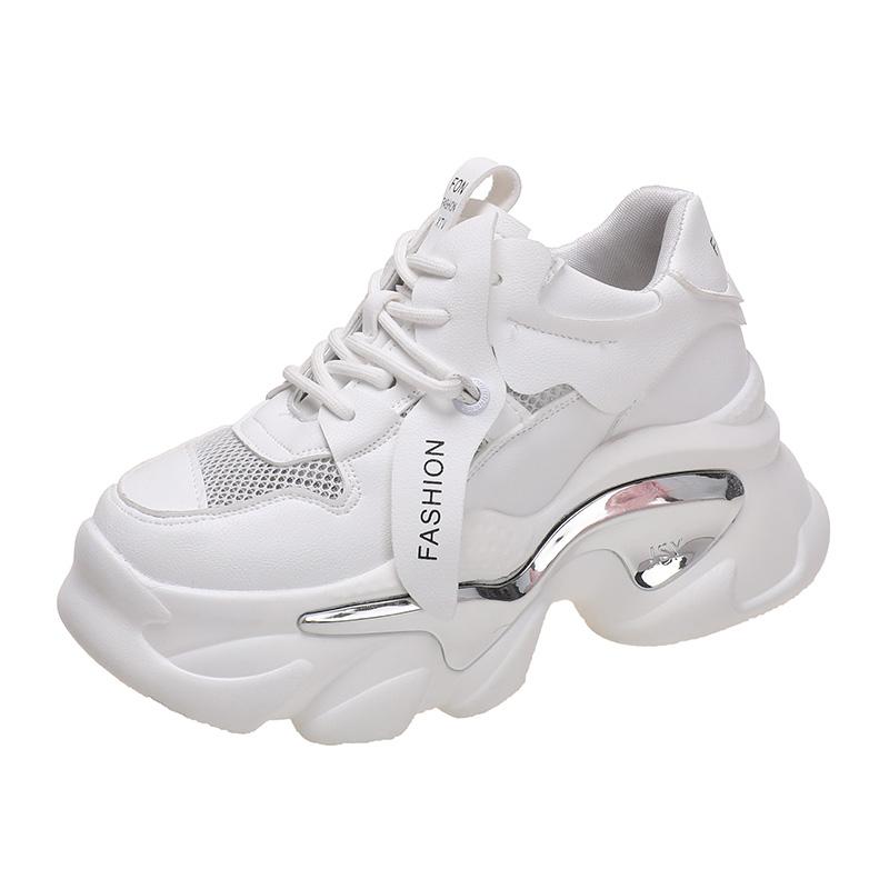 

Лето-весна женские толстые кроссовки на шнуровке белые черные кожаные туфли на высокой платформе 8 см дышащие повседневные спортивные туфли для папы 37