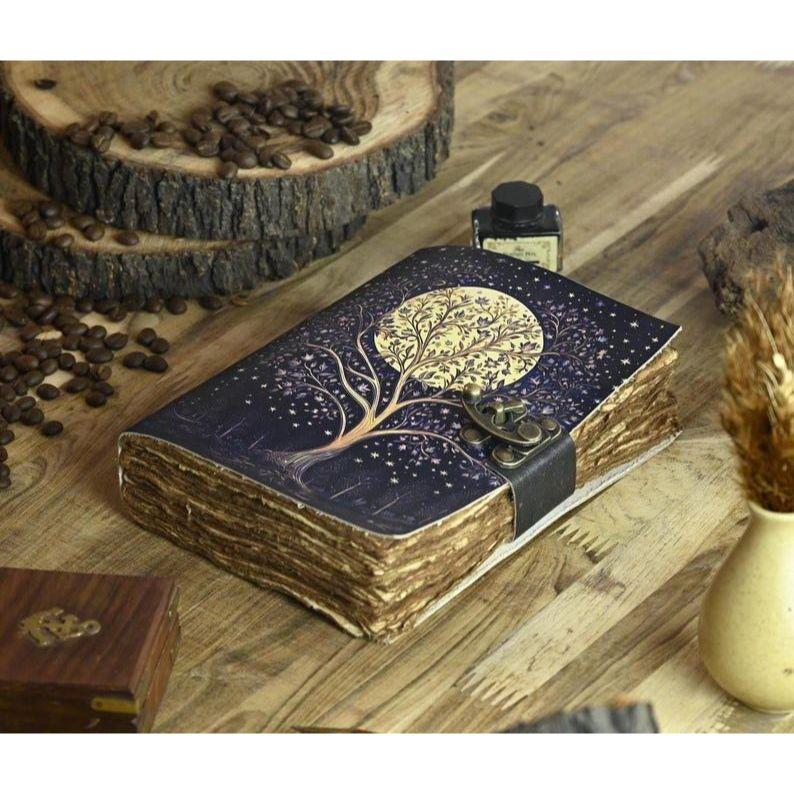 Tree of Life Leather Grimoire Journal: Blank Book of Shadows