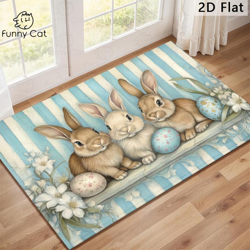 Easter Bunny Egg-Print Doormat Non-Slip, Stain-Resistant Entrance Hallway Mat Indoor/Outdoor Patio Rug Home Decor