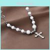 Luxurious Titanium Steel Cross Necklace For Men And Women With Handmade Design And Elegant Pearl Accents