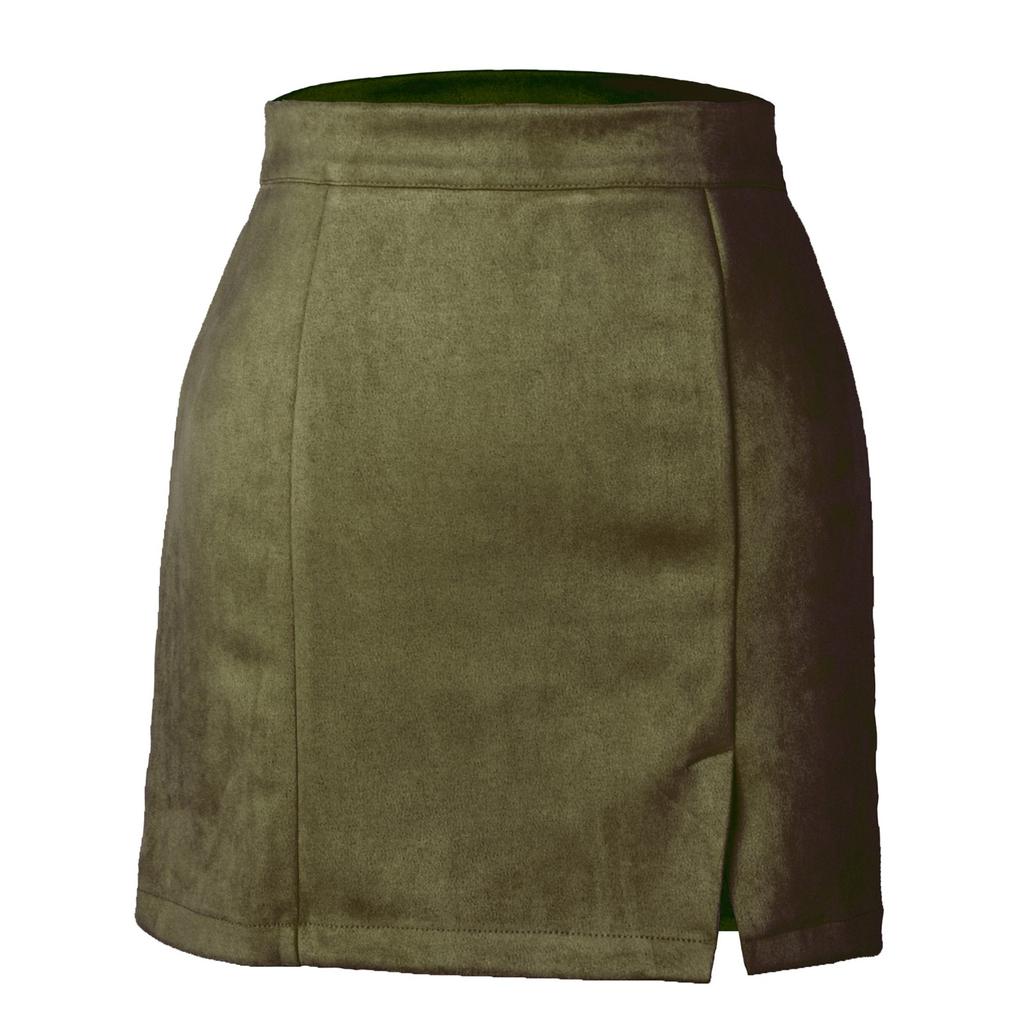 Women's High Waist Faux Suede Side Split Short  Skirt