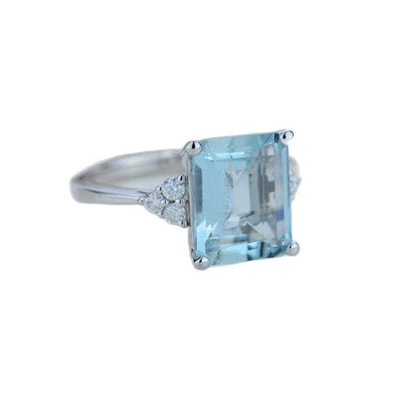 Cross mirror hot-selling couple ring European and American style ocean blue square engagement diamond ring jewelry
