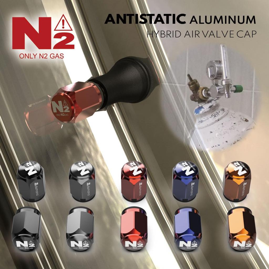 Alumania VU-006-BL Air Valve Cap for Nitrogen Gas Injected Vehicles, N2 Notation, Blue Hybrid Construction, Set of 4