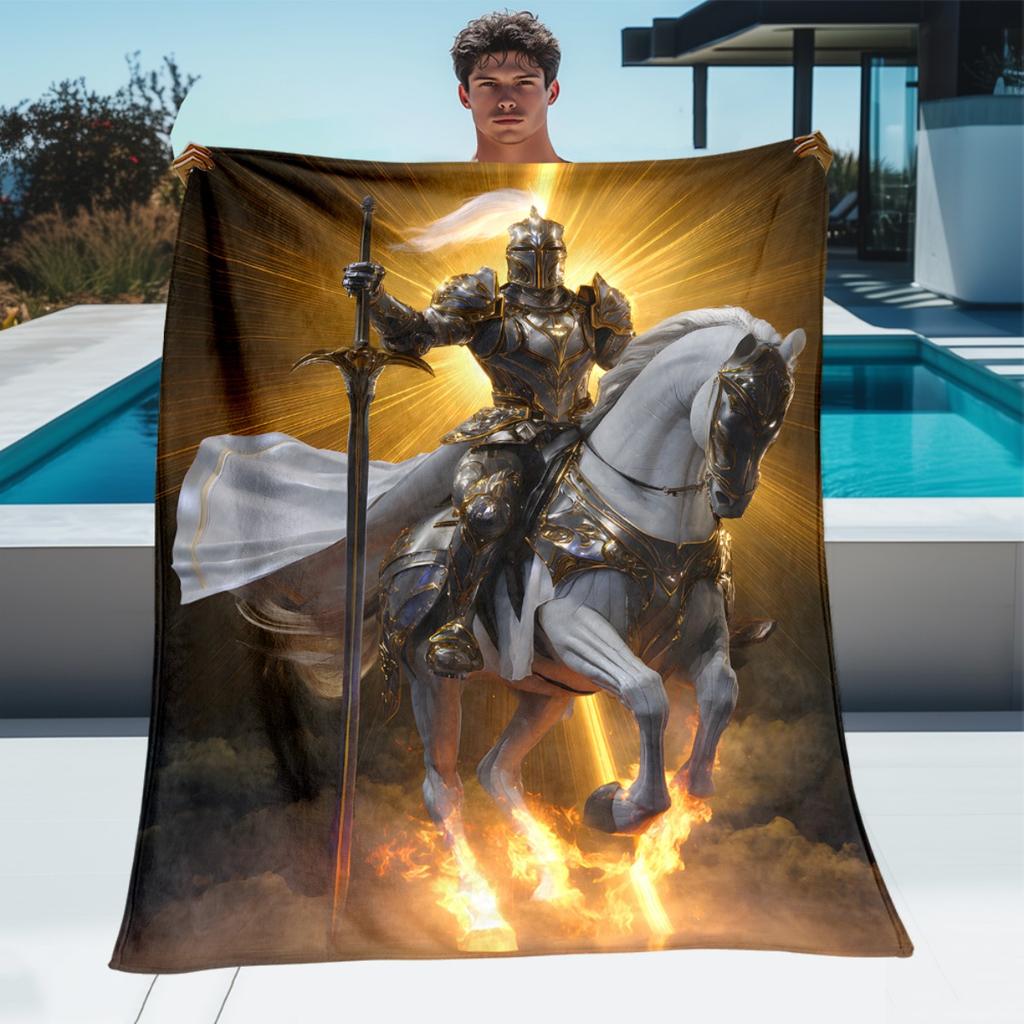 Medieval Knight Flannel Blanket – Soft, Warm & All-Season, Perfect for Camping, Picnics & Bedroom – Ideal Christmas Gift