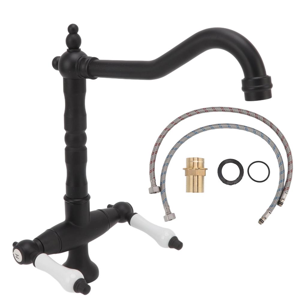 Antique Brass Basin Faucet Double Handle One Hole European Style Hot and Cold Water Tap for