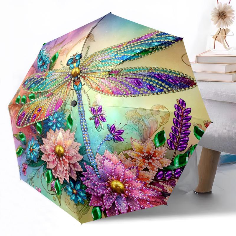 1pc Vibrant Dragonfly Floral Automatic Umbrella with Folding Feature Compact 8 Rib Lightweight Compact Design for Outdoor Daily Use Outdoor Y9