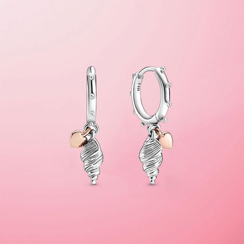 Hot Daisy Earrings  Summer  925 Sterling Silver Earring Heart and Conch Shell Earrings Women DIY Jewelry Rose Gold Earrings