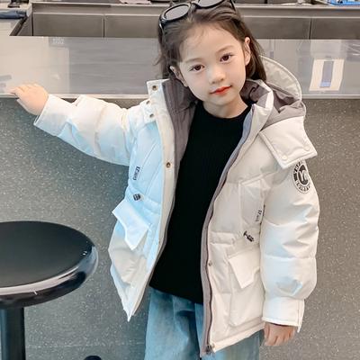 White Duck Down Jacket for Children Korean Style Waisted Girls Winter Thickened Coat