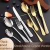 Stainless Steel Cutlery Set Unique Floral Engravings High-end Steak Knife, Fork, Dessert Spoon, Suitable for Banquets Parties