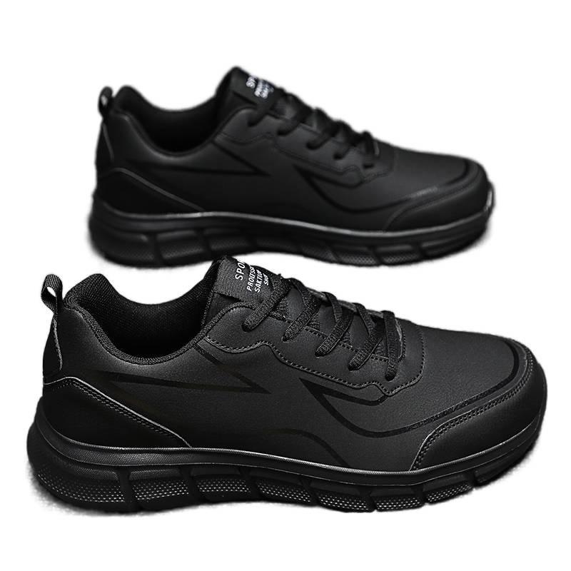 Fat feet wide fat large size spring and autumn casual sports black shoes chef leather shoes