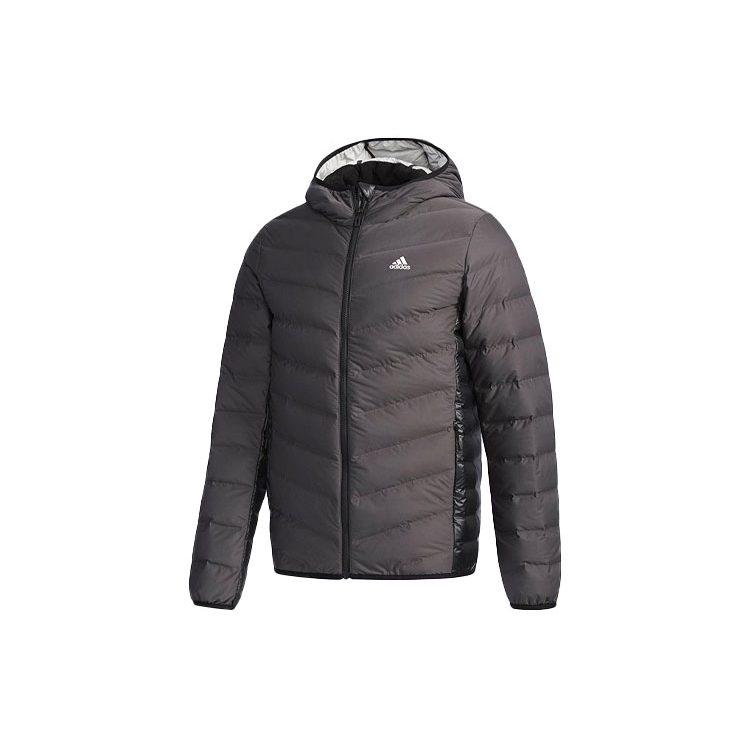 Adidas Down Jackets Men's Black Hooded Moderate Quilted Down Jacket CV6813