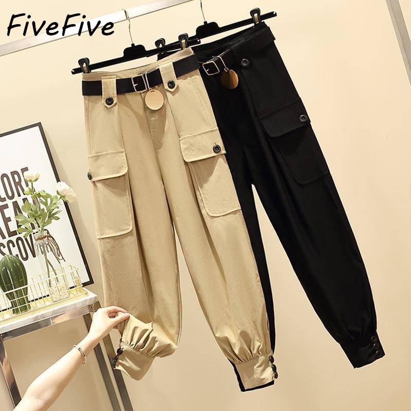

FiveFive женские повседневные свободные длинные брюки с карманами, шаровары-карго с высокой талией, большие размеры XXXL чёрный