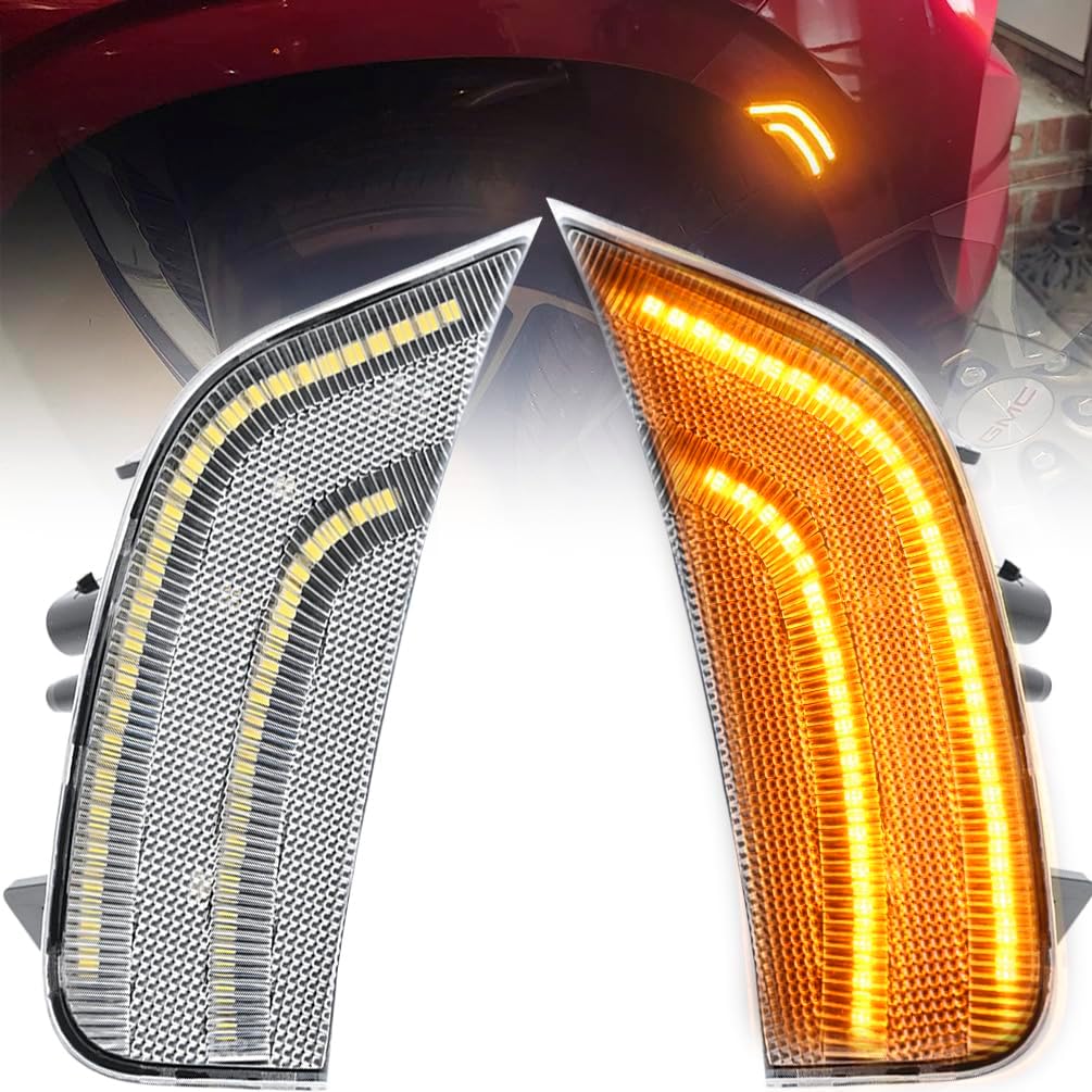 

NJSBYL White LED Side Marker Lights Replacement for 2021 2022 2023 2024 Chevy Tahoe Suburban GMC Yukon XL Denali Escalade ESV Smoked Lens Driver Amber LED Yukon Side Mark