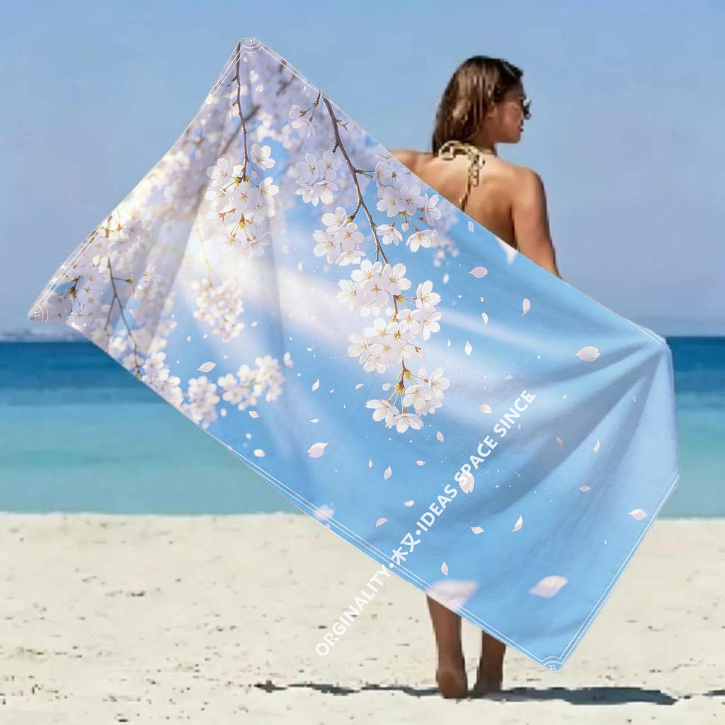 Cherry Blossom Sky Beach Towel Patterned Sunscreen And Windproof Suitable For Swimming Pool Camping Travel Blanket