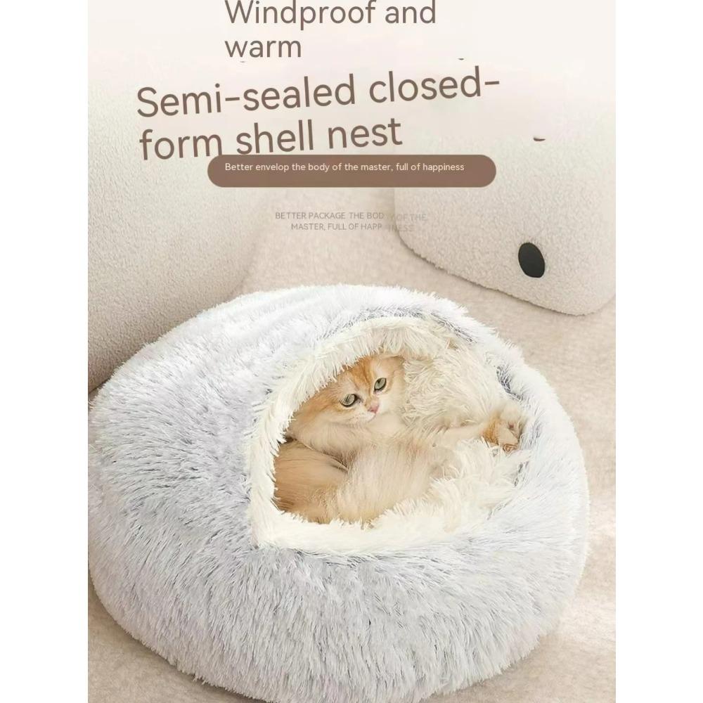 Cat Bed for Indoor Cats, Round Cat Nest Bed, Warm Soft Cat Cave Bed, Winter Self Warming Cat Bed, Small Puppy Pet Sleeping Bed
