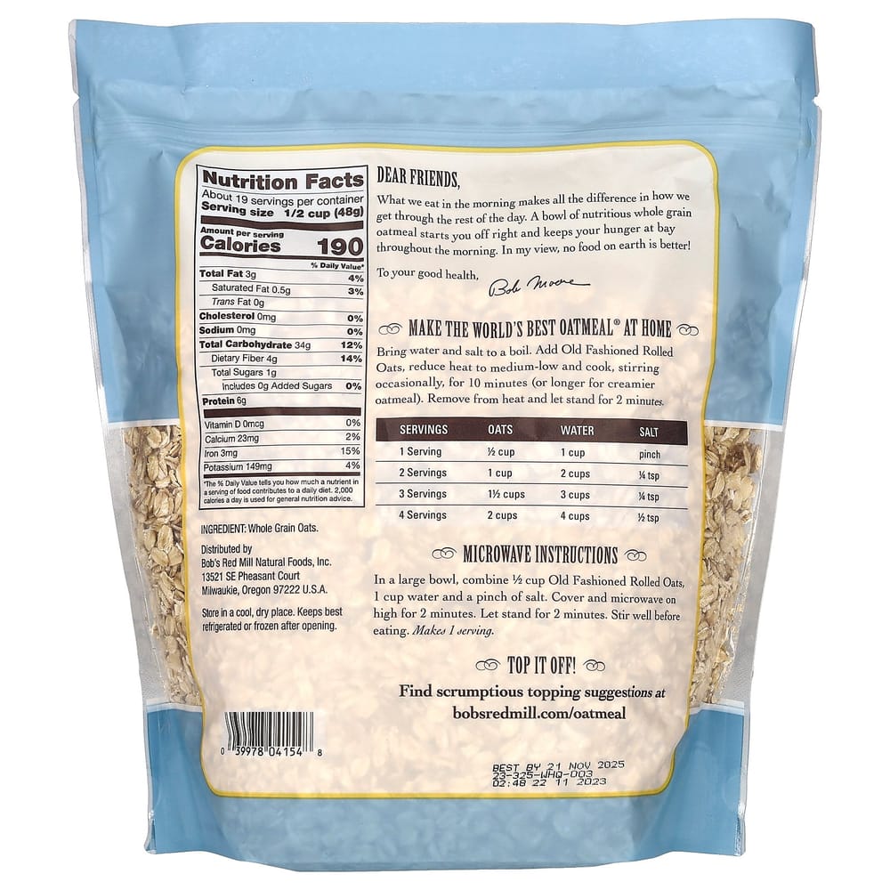 Bob's Red Mill Old Fashioned Rolled Oats Whole Grain 907g (32oz)