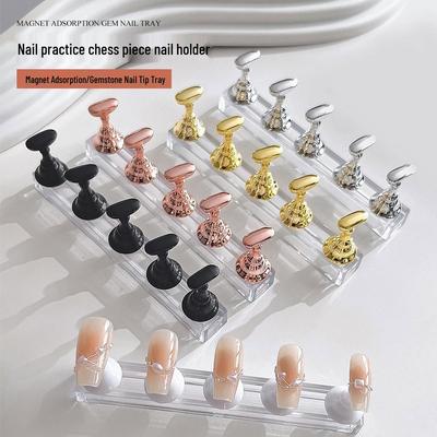 Magnetic Nail Art Practice Stand with Acrylic Base and Gem Holders