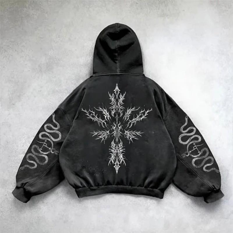 Y2K Retro Punk Solid Color 3D Printed Hoodie Streetwear Unisex Oversized Zip-Up Sweatshirt Teens