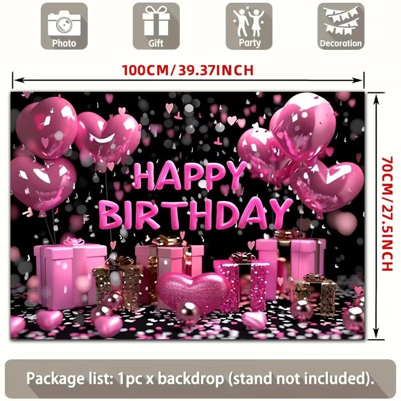 D Sytě růžový text Šťastné narozeniny Pozadí Banner Party Dekorace pro dívky