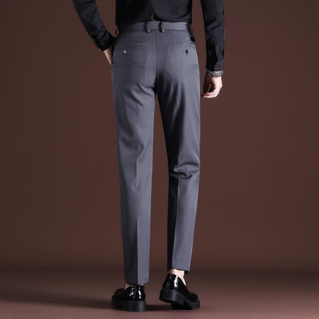Men Stretch Solid Black Smart Casual  Pants Mens Trousers Office Quick Dry Suit Pants New Spring Autumn Korean Straight Pants