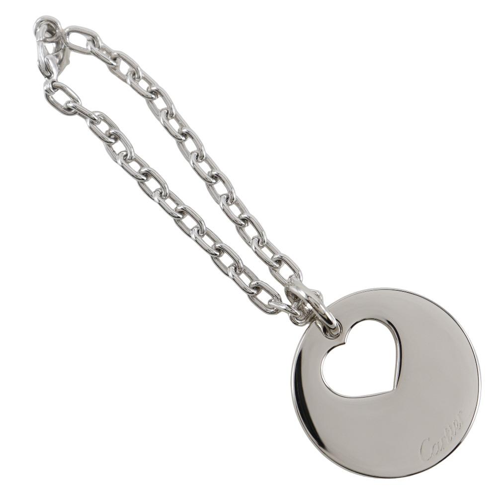 Cartier Heart Key Ring Bag Charm Silver Metallic Heart Women Used