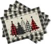 Waterclor Buffalo Plaid Christma Trees Linen Placemats Set of 6 18x12 Inch Xmas Winter Holiday Table Mat Wipeable Place Mat
