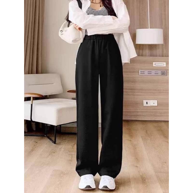 Black Women's High-Waist Wide-Leg Suit Pants - Spring 2025 Design, Casual Floor-Length Trousers