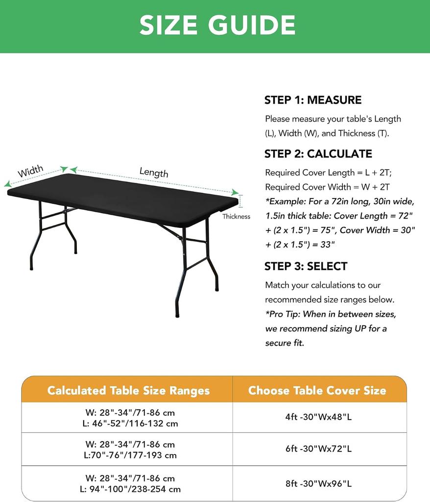 Fitted Tablecloth Rectangle Tablecloths, Elastic Stretch Folding Table Top Cover Reusable for Outdoor Picnic Camping Party Event