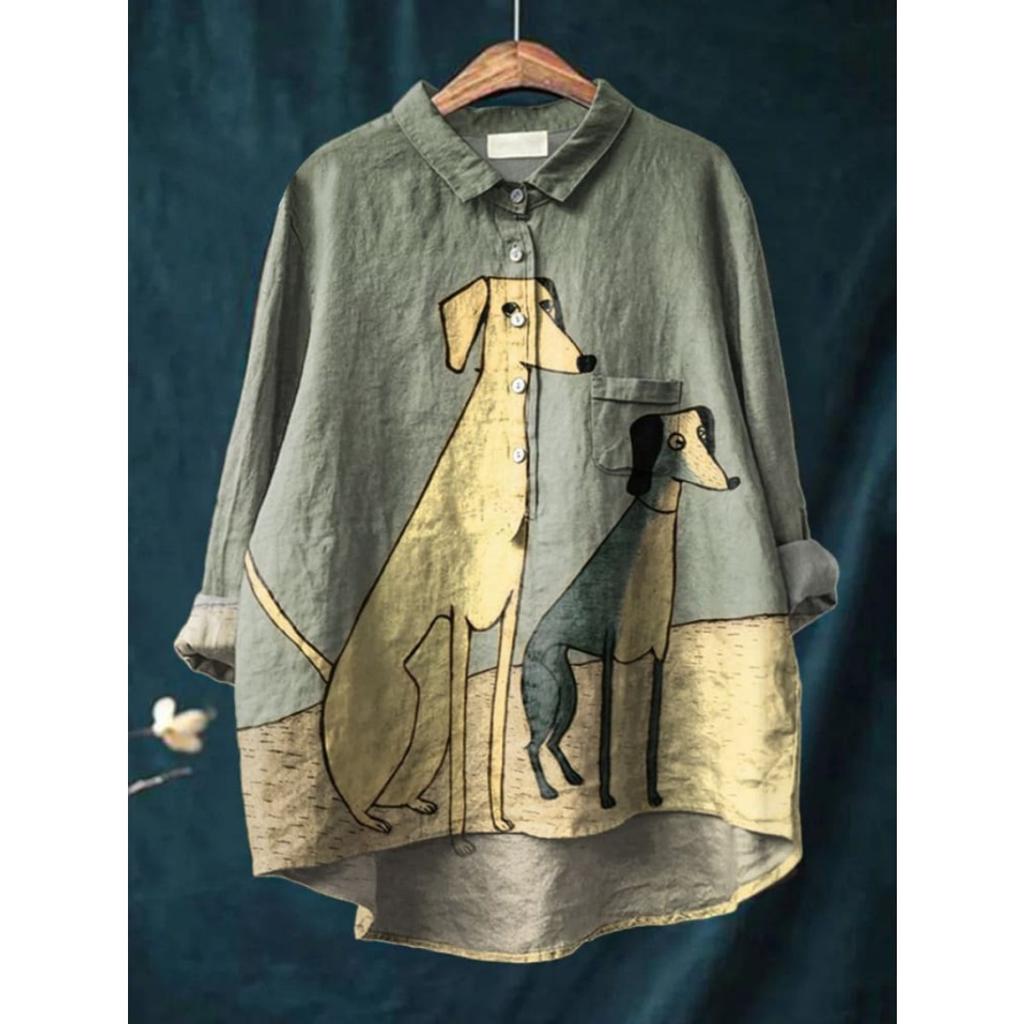 Women's Turn Down Collar Long Sleeve Floral Print Shirt Loose Fit Elegant Casual Blouse