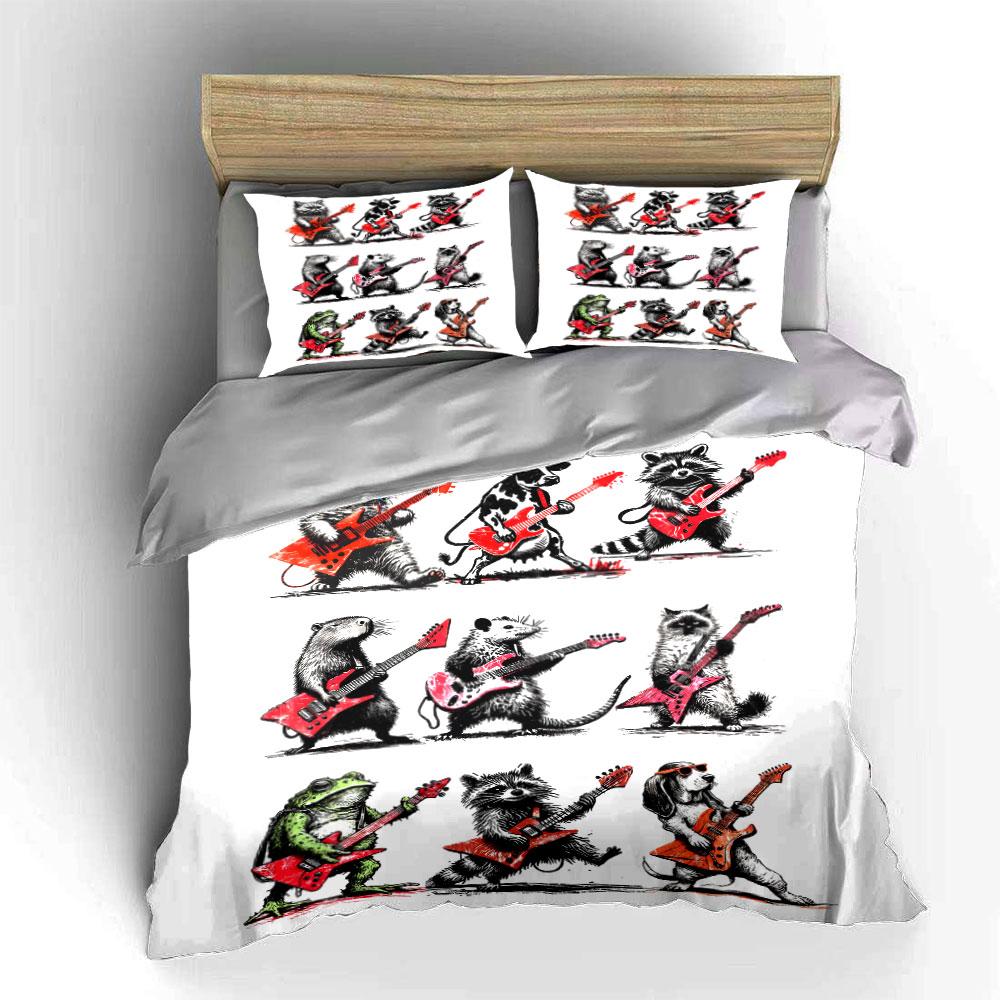 Creativity Animal Band Playing Red Guitars Duvet Cover Set With 3D Printing Design Soft Polyester Bedding Set All-Season Comfort